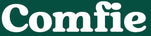 The wordmark 'Comfie' in white serif lettering on a solid dark green background.
